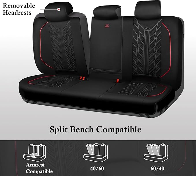 CAR PASS Waterproof Split Bench Seat Covers,Neoprene Rear Seat Covers,All-Weather Non-Slip Durable, Universal Fit for SUVs Se