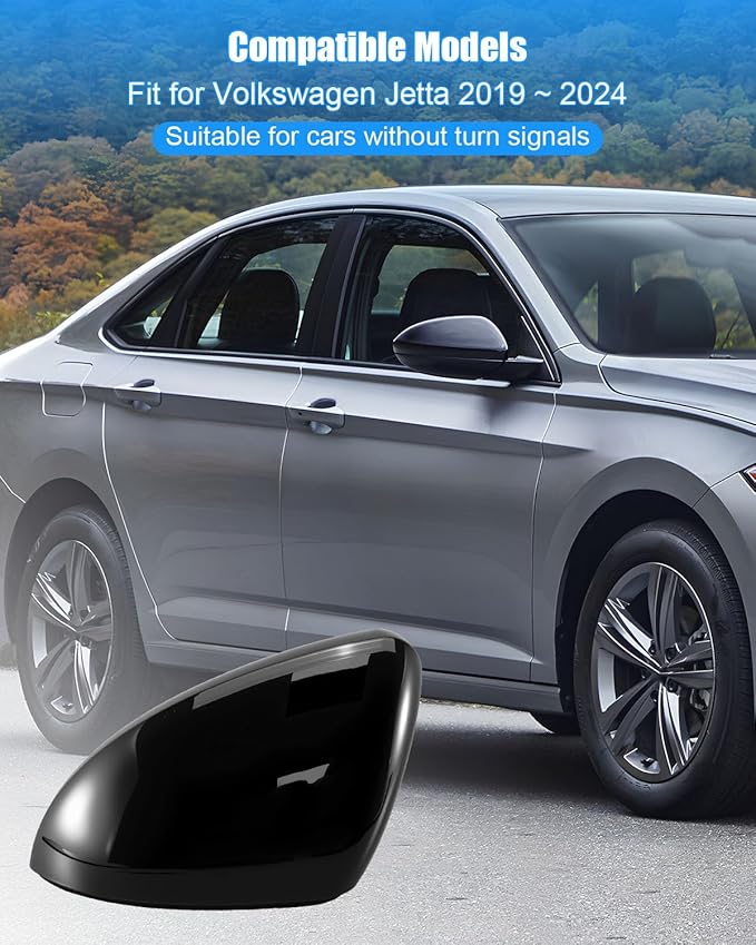 Left Driver Side Mirror Cover Fit for Volkswagen Jetta 2019 2020 2021 2022 2023 2024, Rearview Mirror Cover Without Turn Signal Replace 17A857537AGRU, Black