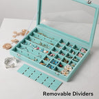 Frebeauty 48 Grid Jewelry Tray,Adjustable Earring Holder Organizer with Glass Lid,Velvet Drawer Jewelry Organizer for Rings,S