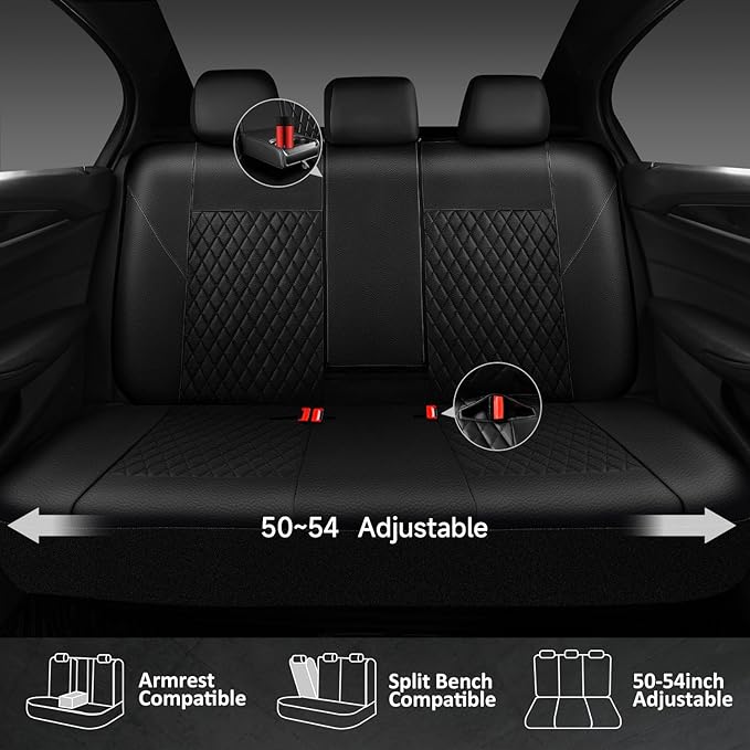 CAR PASS Faux Leather Back Seat Cover, Universal Quilting Waterproof Bench Rear Seat Cover Universal car seat Cover Fit 95% A
