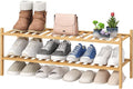viewcare 2-Tier Long Shoe Rack for Entryway, Black Bamboo Wood Shoe Rack for Closet & Hallway, Long 33IN | Beautiful | Functi