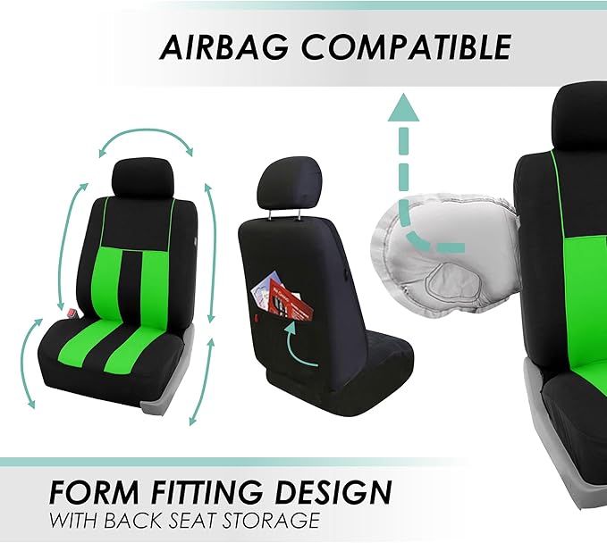 FH Group Car Seat Cover Full Set Striking Striped Car Seat Covers with Front Seat Covers and Rear Split Bench, Universal Fit 