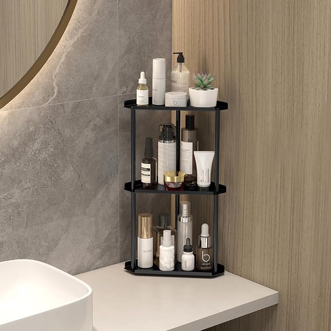 Jesginboo 3 Tier Bathroom Counter Organizer, Vanity Organizer Corner Shelf, Skincare, Makeup Countertop Organizers, Kitchen, 