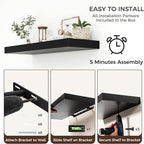 Floating Shelves for Wall, 40" W x 12" D x 2" H, 1 Pack of Long Wall Mounted Engineered Wood Shelves with Invisible Brackets 