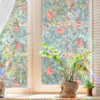 Retro Rose Window Privacy Film,Stained Glass Decals Red Rose Privacy Rainbow Decals Living Room Sun Blocking Decor Removable Static Cling Stickers,16.93x39.37inch