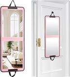 LPHUMEX Foldable Full Length Mirror Pink with Black Handles, 13x33 Portable Folding Body Mirror for Dance, Festival, Travel