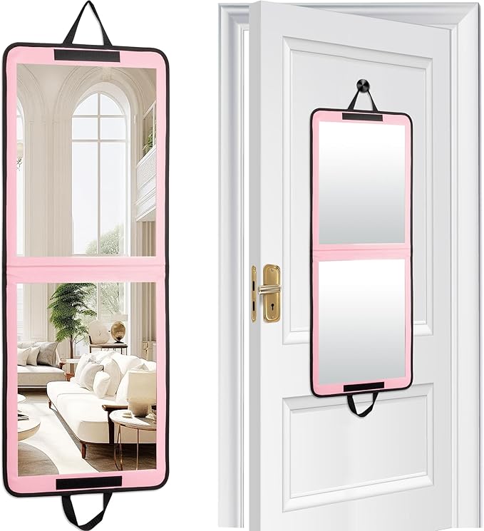 LPHUMEX Pink Portable Full Length Mirror for Dance Bag, 33x13 Inch Portable Folding Body Mirror for Camping Wedding Golf Swin