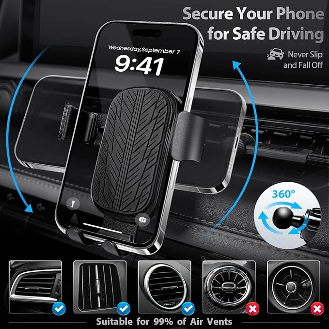 CAR PASS Leather Rubber Steering Wheel Covers Set,Heavy Duty Steering Wheel Covers&Mobile Phone Holder, Tire Tread Pattern Design,Non-Slip Wear-Resistant,Suitable for Steering Wheel 14 1/2”-15”Black