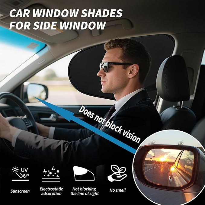 Kwak's 2 Pack Window Sun Shade for Car Baby - Sunshade Blocker, Glare Shield and UV Rays Protection for Your Kids - Side Windows Screens for SUV Truck (Rear Window)