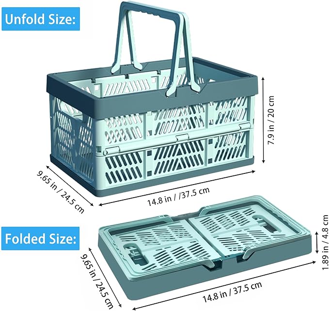 Collapsible Plastic Storage Crate - 20L Folding Organizer Basket Portable Stacking Storage Crate Bin with Handle, for Camping