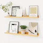 Picture Ledge Shelf, Solid Pine Wood Floating Shelves Set of 2, 24 Inches Nursery Book Shelves for Toys Storage, Kids Bookshe