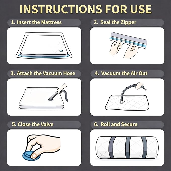 Mattress Vacuum Bag for Moving and Storage – Heavy Duty Compression Bag with Straps, Vacuum Bag for Memory Foam Mattress (Kin