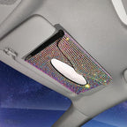 Bling Car Sun Visor Tissue Box Holder Pure Hand-Made Sparkling Crystal Auto Napkin Holder PU Leather Backseat Tissue Case for Women (Colorful)