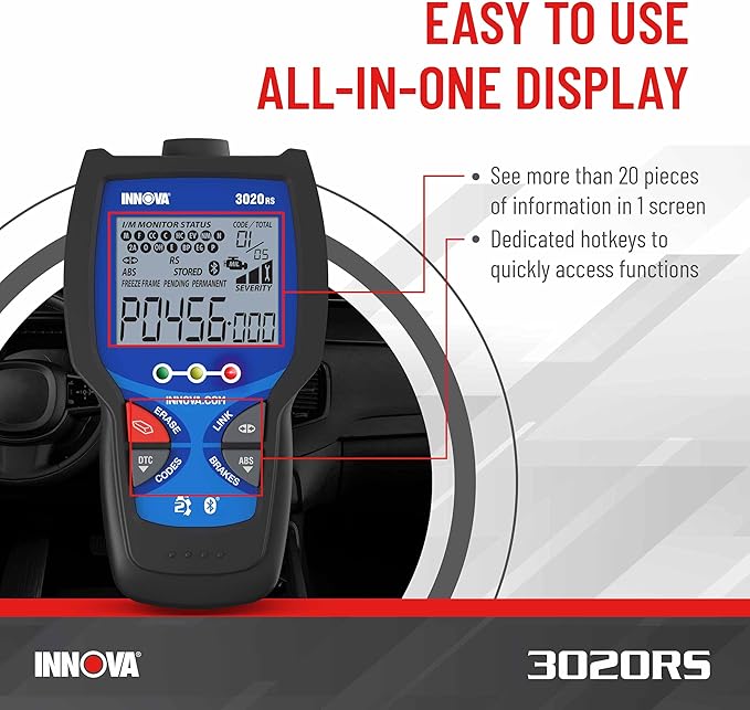INNOVA 3020RS Fast & Easy-to-Use Check Engine Code Reader, OBD2 Scan tool for ABS Clear with Fix & Part Recommendations,
