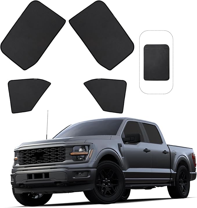 Front Side Half Window Shade Foldable Custom Fit for 2016-2024 Ford F150 Car Window Shades for Side Window Sun Shade UV Protection Heat Insulation for Camping Sleeping 4PCS