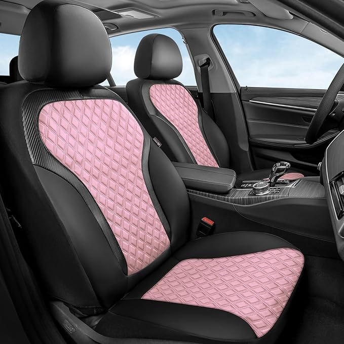 Coverado Seat Covers Front Seats, 2-Pack Luxury Diamond Leather Car Seat Cover, Sports Carbon Fiber Design Waterproof Car Sea
