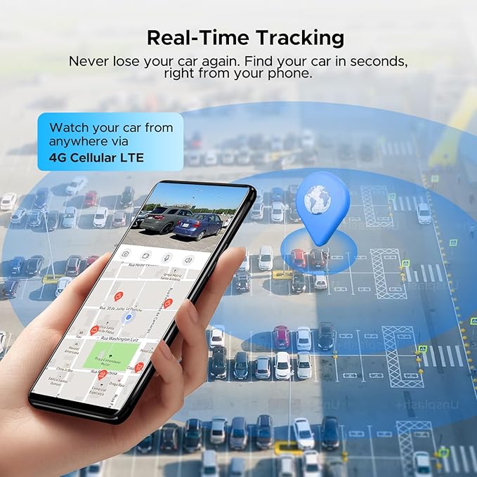 LAMTTO 4G LTE Cellular Car Security Camera Anti Theft GPS Tracker for Vehicle Safe, Dual Dash Cam Front Inside, Alarm Real-ti