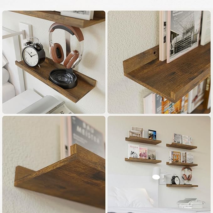 RICHER HOUSE 5 Set Floating Shelves for Wall Decor, Wall Mounted Book Shelf, Nursery Shelves Picture Ledge Shelf with Lip for