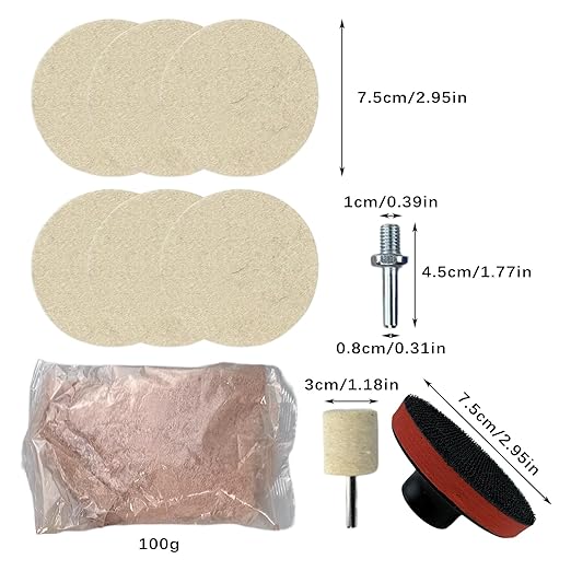 9Pcs/Set Glass Polishing Kit, 100g Cerium Oxide Powder Polishing Kit with Towel Polishing Wheels Set Polish Pads, Deep Scratc