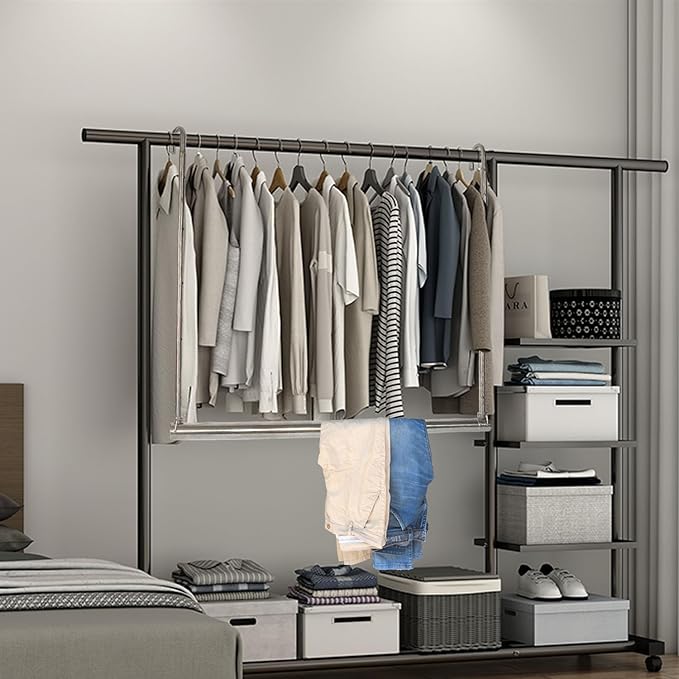 Closet Hanging Rod, Adjustable Width and Height Space-Saving Clothes Hanging Bar, 2 Pack Chrome