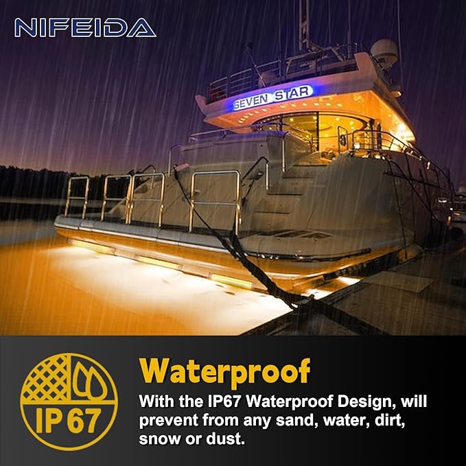 nifeida 8" Clear Lens 18LED Amber Yellow Utility Strip Light Bar Surface Mount for 12V Marine Boat RV Exterior Light Slim Line Pickup Truck Under Hood Lights Grill Marker Lights [Pack of 4]