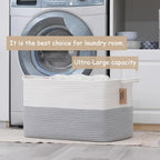 COMFY-HOMI Large Rectangle Laundry Storage Basket | Cotton Rope Woven, Organizing with Handle | Dirty Cloth & Baby Shower Bas