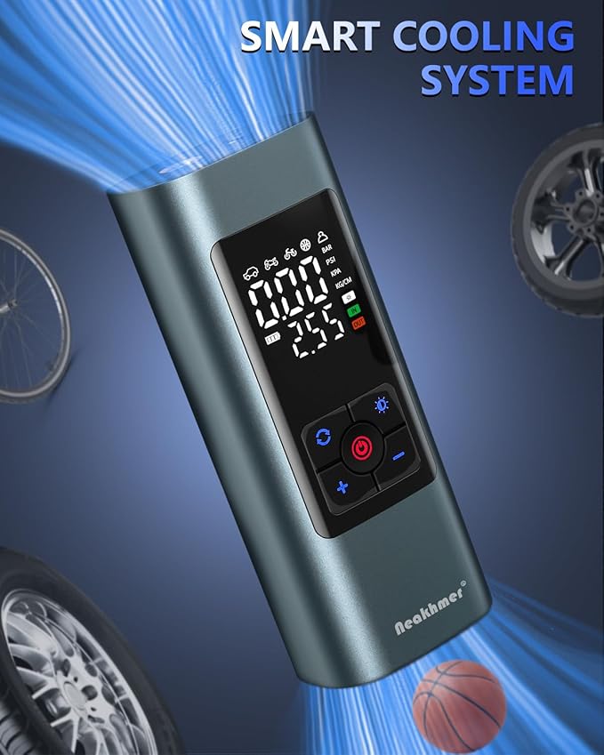 Tire Inflator Portable Air Compressor: Cordless Air Pump for Car Tires 150PSI - Tire Pump with Pressure Gauge for Car Bike Motorcycle Balls (Grey Blue)