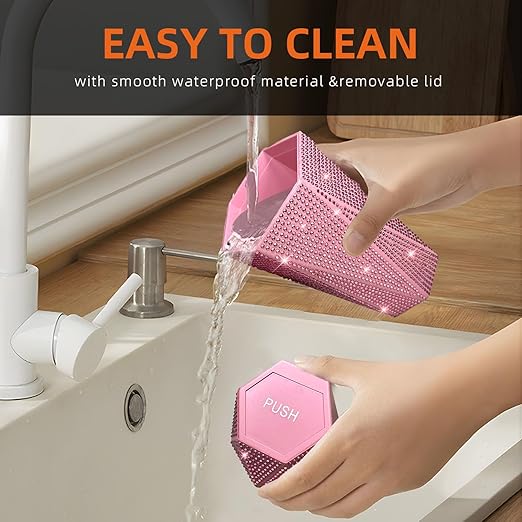 NBTEPEM Bling Car Trash Can with Lid, Bling Car Accessories Trash Bin, Leakproof Auto Garbage Can with 30 Trash Bags, Multipurpose Organizers and Storage for Home, Office (Pink Diamond)