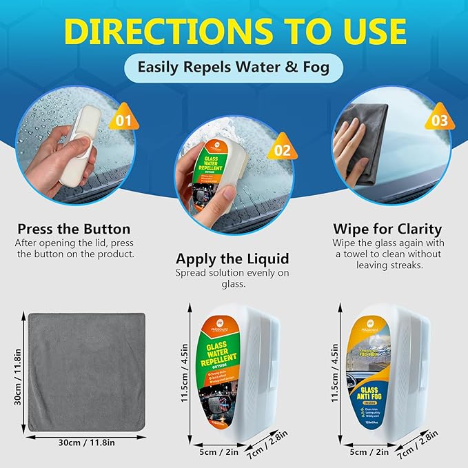 Car Water Repellent & Anti-Fog for Windshield – Advanced Hydrophobic Coating, Clear Vision, Long-Lasting Protection, Easy App
