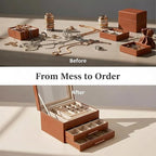 Jewelry Box Organizer with Glass Lid, 3-Layer with Double Drawers, Luxury Velvet Lined Desktop Display Case for Earrings Ring