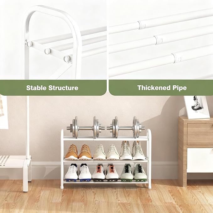 3-Tier Shoe Rack for Closet, 16"-32" Expandable ShoeRackAdjustable for Entryway Closet Doorway SturdyMetal, White