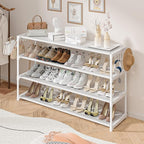 LUKYTOWER Extra Long Shoe Rack 4 Tier Shoe Storage Organizer with 2 Hooks, Wide Stackable Shoe Organizer Racks for Closet Ent