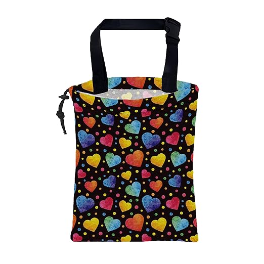 Car Trash Bag Watercolor Colorful Hearts Leak-Proof Waterproof Car Garbage Bag with Drawstring Foldable Canvas Trash Bin with Adjustable Buckle for Car Accessories, Travelling, Camping
