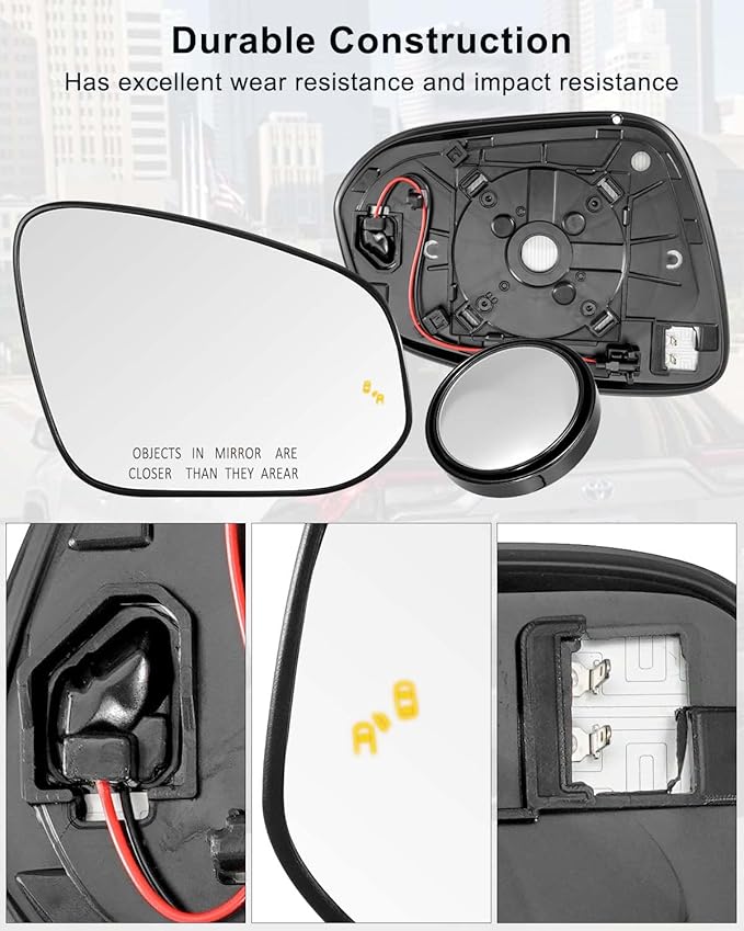 Blind Spot Heated Mirror Glass Fit for Toyota RAV4 4runner Tacoma Venza 2013-2025 Replace 8793142E50 8793142D60 8790204021 TO1325143 TO1325145, Right Passenger Side