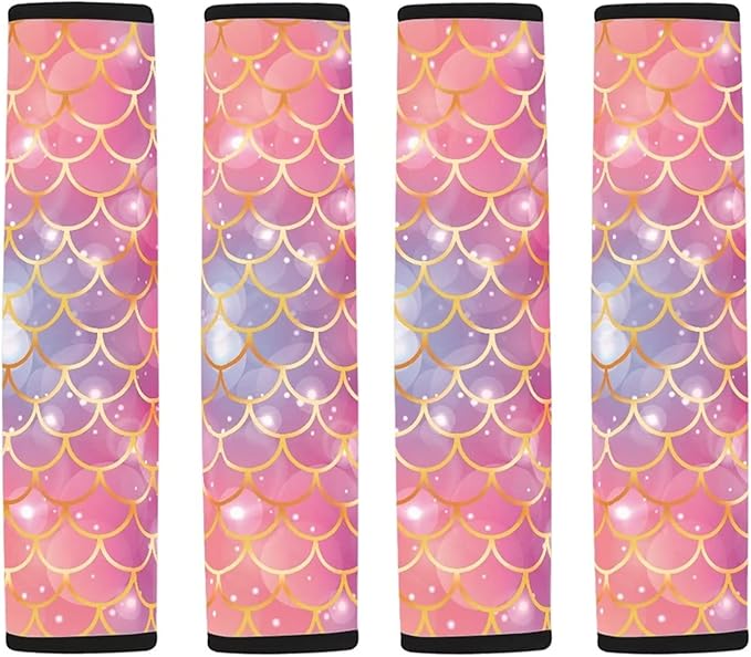 Forchrinse Pink Mermaid Fish Scales 4 Pieces Car Seatbelt Cover Comfort Shoulder Strap Pads Travel Cushion for Kids and Adults