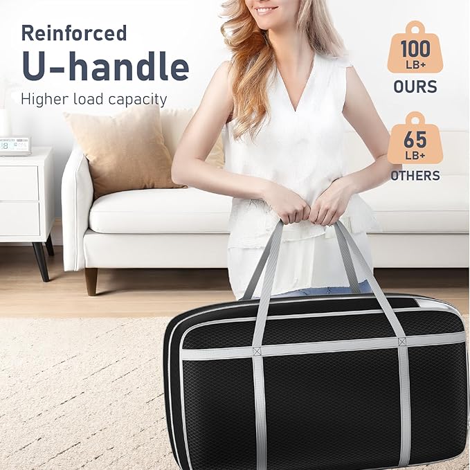 DIMJ Large Comforter Storage Bag with Handls, 100L Washable Blanket Storage, Compression Packing Totes Moving Bags With Zippe