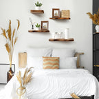 Pinkunn 4 Pcs Floating Shelves for Wall Wooden Live Edge Shelf Wall-Mounted Natural Solid Wood Bedroom Kitchen Storage Living