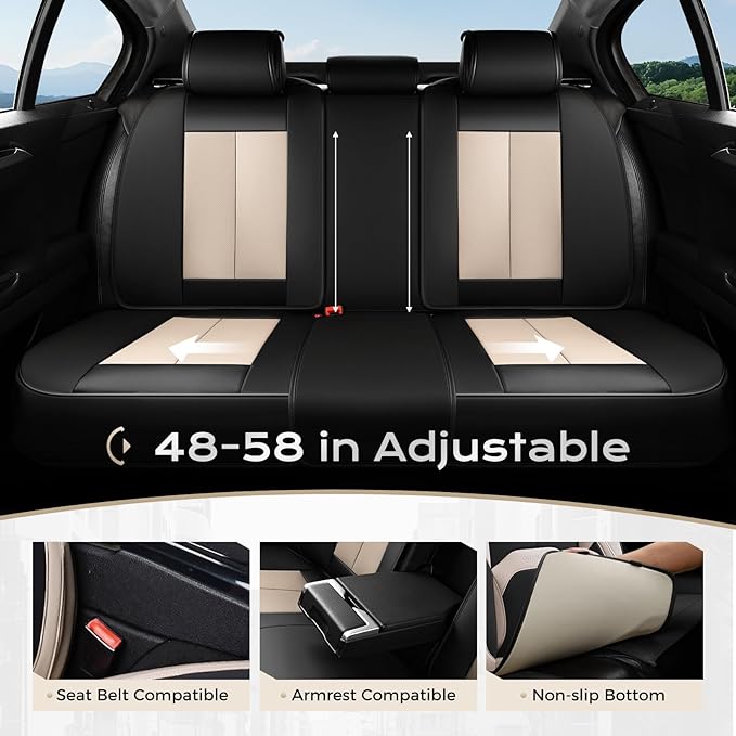 Coverado Car Seat Covers, Leather Seat Covers Full Set, Waterproof Car Seat Protector with Lumbar Support, Automotive Seat Co