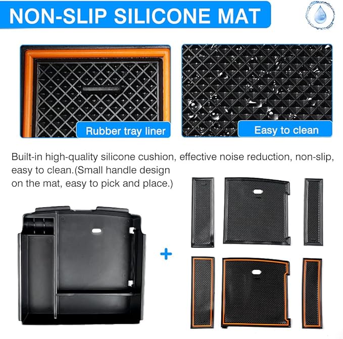Autorder Center Console Organizer for 2022-2026 Kia Carnival KA4 MPV Accessories Armrest Storage Box Secondary Insert Tray with Orange/Black Silicone Pad