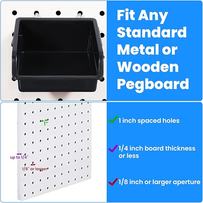 20 Pack Pegboard Bins With Metal Hooks, Black Pegboard Storage Bins, Pegboard Containers For Peg Board Organizing Accessories
