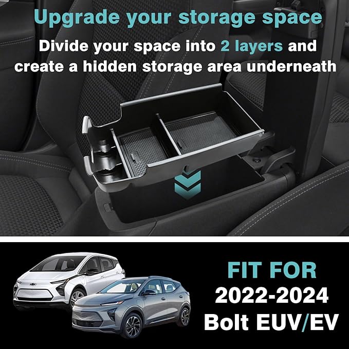 BestEvMod Center Console Organizer Tray Armrest Storage Box Accessories ABS Material Compatible with Chevy Bolt EV Bolt EUV 2022-2025 Accessories