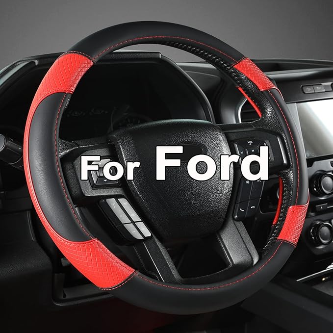 GIANT PANDA Steering Wheel Cover for Ford F150 F250 F350 Expedition - Black+Red