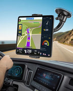 APPS2Car Heavy-Duty Truck Tablet Holder, 4.33" Extra Large Vacuum Suction Cup, Ultra Stable Double-Rib Metal Arm Anti-Shake, Adjustable Tablet Car Mount for iPad fit Pickup Trucks, Semi Truck, Tractor