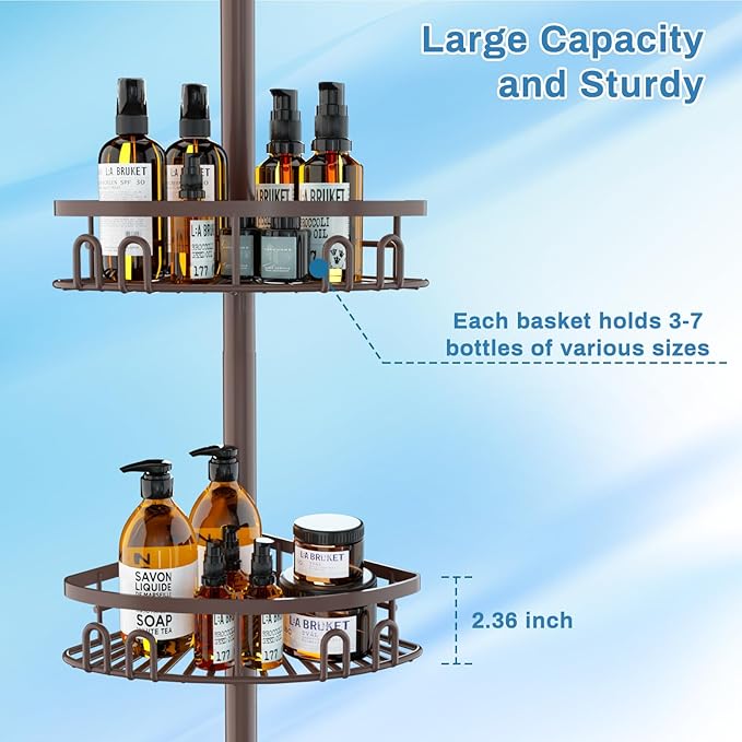 Rustproof Shower Corner Caddy Shelf for Bathroom Tension Pole Organizer with 4 Baskets for Bathtub Shampoo Storage from 23.6 
