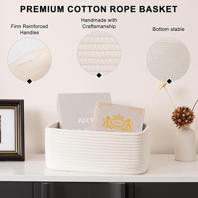 OIASKET 4 Pack Small Storage Shelf Baskets for Organizing, Mini Woven Rope Storage Bins for Towels, Cute Decorative Closet Or