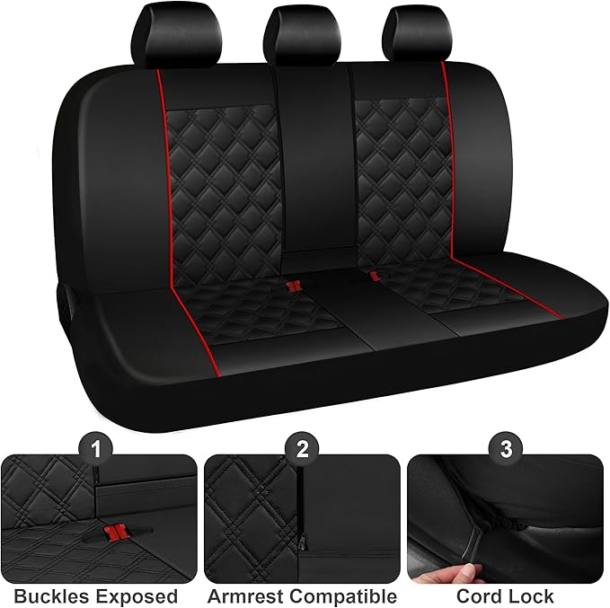 CAROMOP Luxury PU Leather Car Seat Covers Full Set-Waterproof Seat Protectors with Split Bench Seat Covers for Cars-Universal