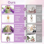 Crochet Car Air Freshener, 15ml Empty Refillable Oil Diffuser Bottle with Crochet Violet Hanging Plant for Car Rearview Mirro