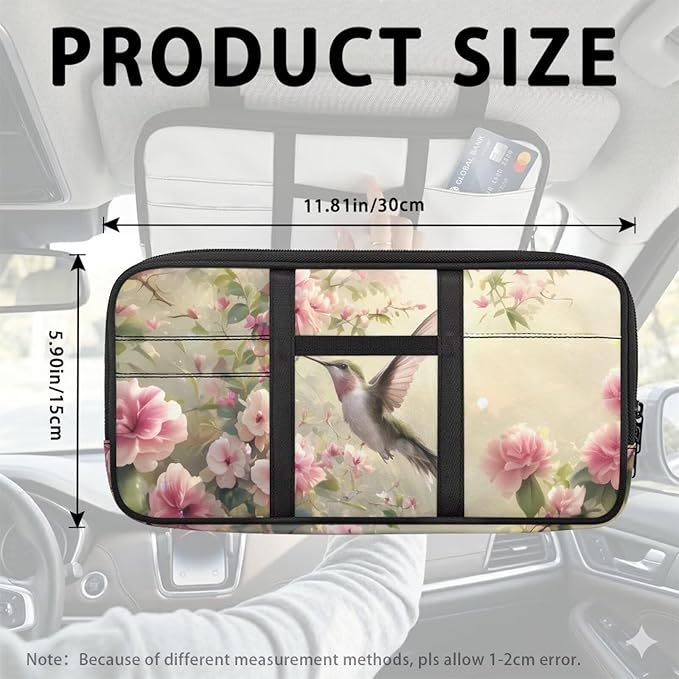Hummingbird Car Sun Visor Organizer Storage Card Holder Car Storage Bag, Zipper Auto Sunshade Organizer Bag Auto Interior Accessories Truck SUV Storage Pouch Holder