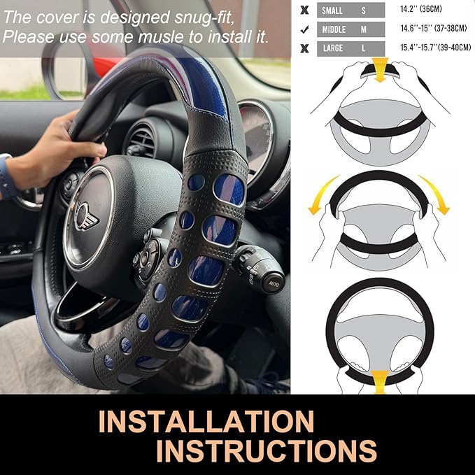 PINCTROT Race Grip Steering Wheel Cover, Anti-Slip Silicone Perforated Design with Soft Touch Padding, Enhanced Grip for Sporty Driving, Universal 14.5-15 Inch (Racing Blue)