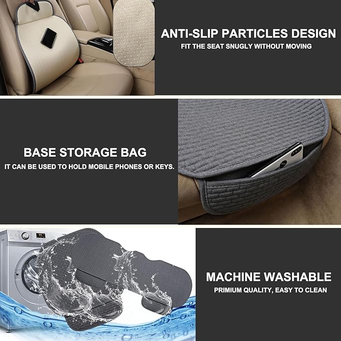 3PCS Car Seat Covers Cushion Pad Breathable Anti Slip Auto Seat Protector Pad with Storage Pocket Universal fit for Most Auto